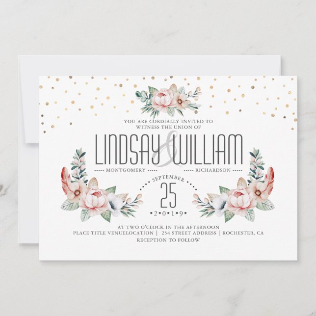 Invitación Rosa | Elegante Boda de Jardín de Verano Floral (Anverso)