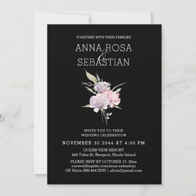 Invitación *~* Rosa Elegante Boda RSVP de Floral de PINK AR15 (Anverso)