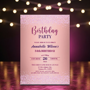 Invitación Rosa Elegante Brillante Cumpleaños 34 Metalizado 