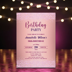 Invitación Rosa Elegante Brillante Cumpleaños 38 Metalizado