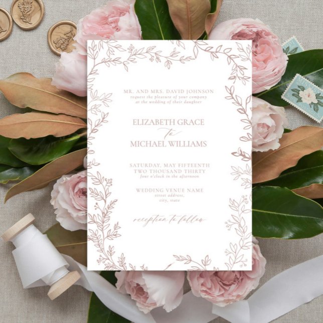 Invitación Rosa elegante clásico formal con  elegante Boda de (Subido por el creador)