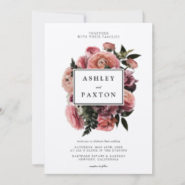 Invitación Rosa elegante | Comprimido floral sobre blanco