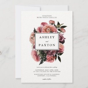 Invitación Rosa elegante   Comprimido floral sobre blanco