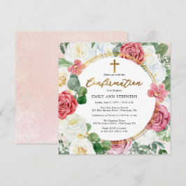 Invitación Rosa elegante | Confirmación del Chica de marcos f