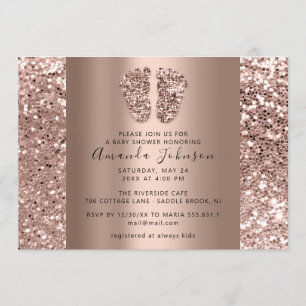 Invitación Rosa elegante de Baby Shower pies Purpurina niño G