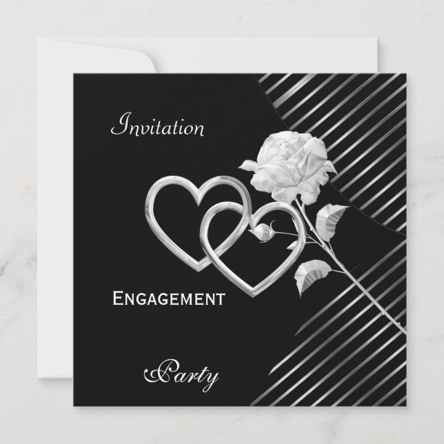 Invitación Rosa elegante de banda negro plateado (Anverso)