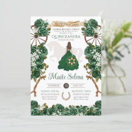 Invitación Rosa elegante de Emerald Green Quinceanera Charro