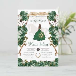 Invitación Rosa elegante de Emerald Green Quinceanera Charro