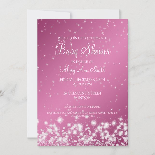 Invitación Rosa elegante de la chispa del invierno de Baby (Anverso)