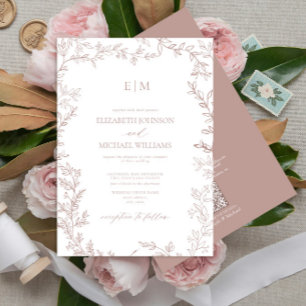 Invitación Rosa elegante de la hoja de código QR Boda monogra