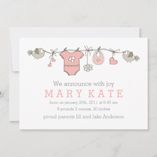 Invitación rosa elegante de ropa de bebé (Anverso)