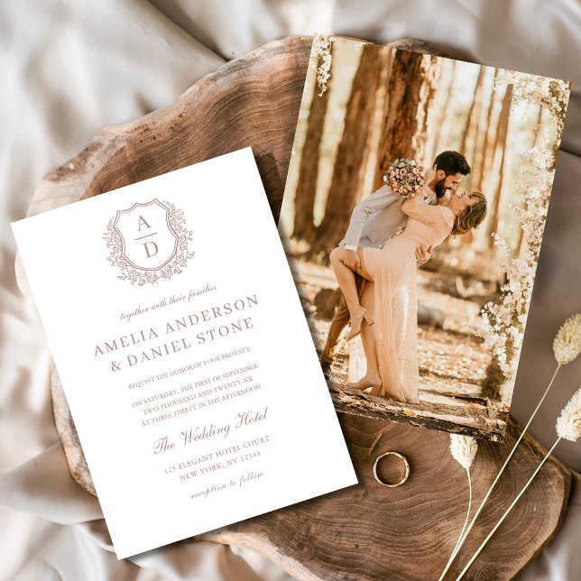 Invitación Rosa  elegante Escudo floral monograma Boda (Subido por el creador)