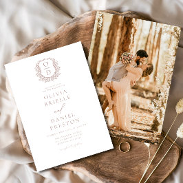 Invitación Rosa  elegante Escudo floral monograma Boda