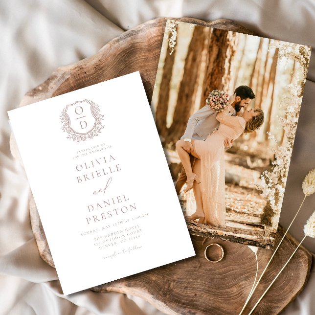 Invitación Rosa  elegante Escudo floral monograma Boda (Subido por el creador)