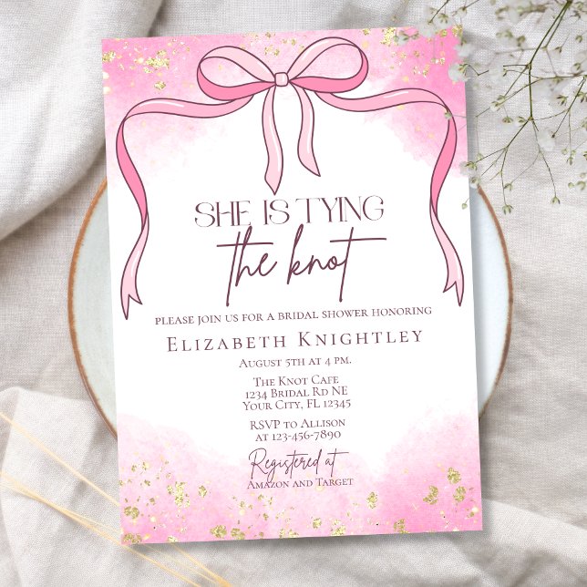Invitación Rosa elegante está atando la ducha nupcial (Subido por el creador)