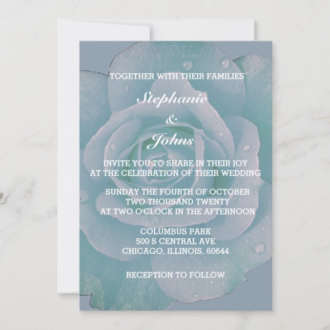 Invitación Rosa elegante  floral azul turbulento Boda elegant (Anverso)