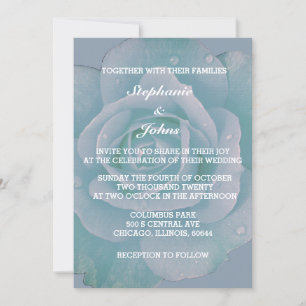 Invitación Rosa elegante  floral azul turbulento Boda elegant
