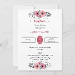 Invitación Rosa elegante Flores Baby Shower personalizado
