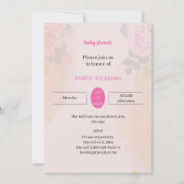 Invitación Rosa elegante Flores Baby Shower personalizado