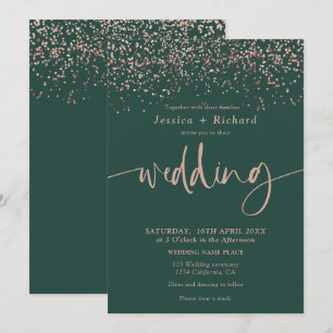 Invitación Rosa elegante moderno guión boda verde dorado