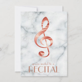 Invitación rosa elegante música de oro trébol clef en mármol
