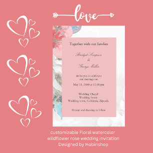 Invitación rosa elegante rosa de acuarela floral boda