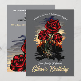 Invitación Rosa en ascenso - Elegante cumpleaños floral