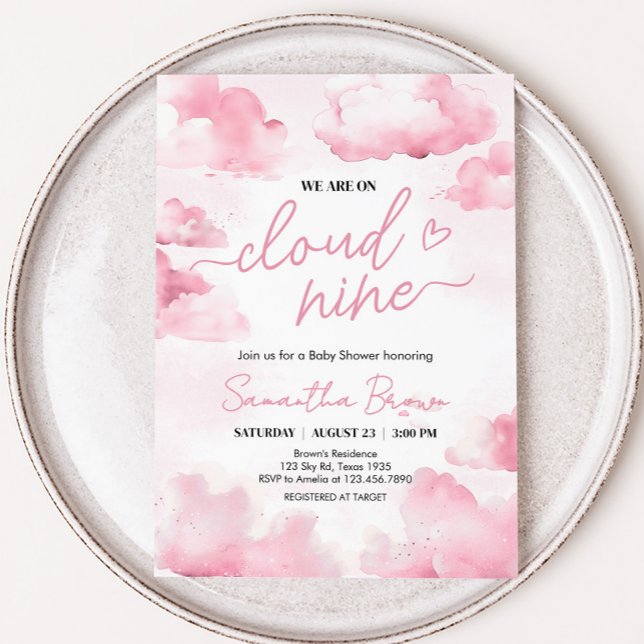 Invitación Rosa En Cloud Nueve Baby Shower (Cloud Nine Baby Shower Party Invitation)