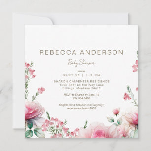 Invitación Rosa en el Baby Shower de Bloom Square