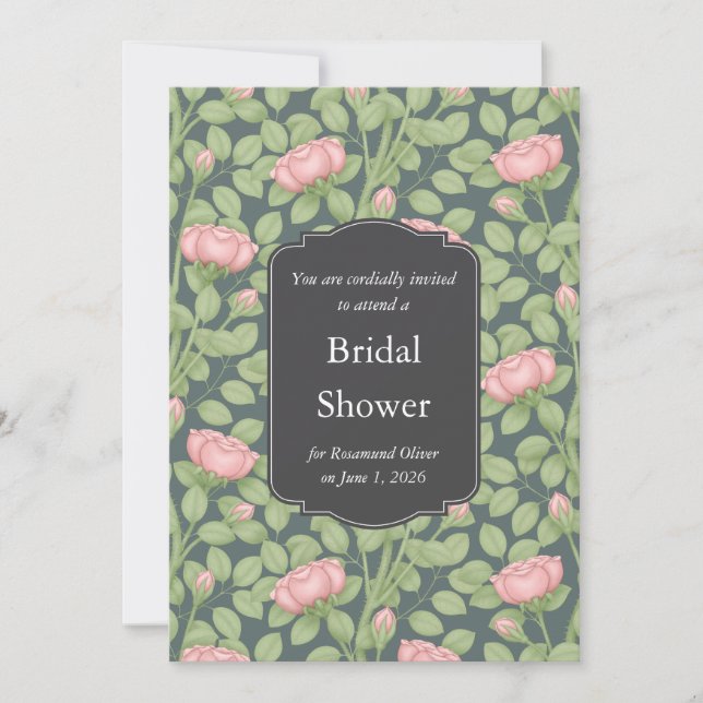 Invitación Rosa encantado de eventos de Boda azul de pizarra  (Anverso)