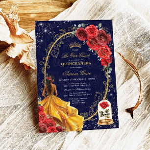 Invitación Rosa encantado de oro rojo de la marina Fiesta Qui