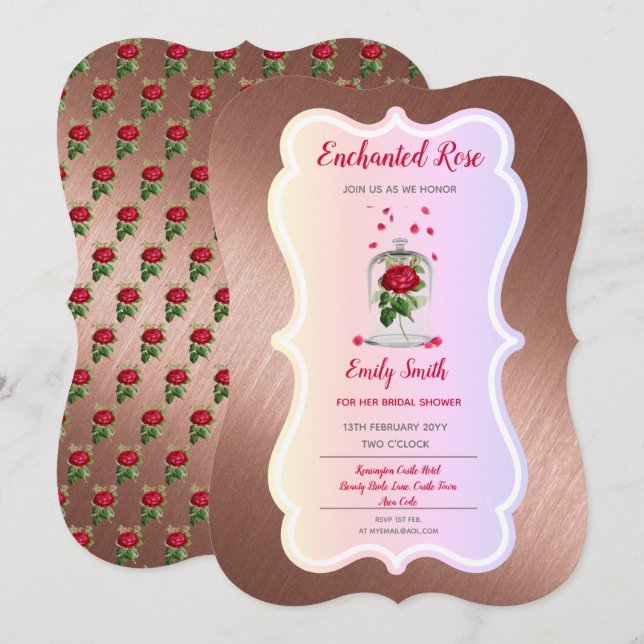 Invitación ROSA ENCANTADO Princesa Fairytale Ducha Nupcial (Anverso / Reverso)