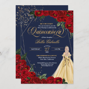 Invitación Rosa encantado Red & Gold Fairytale Quinceañera