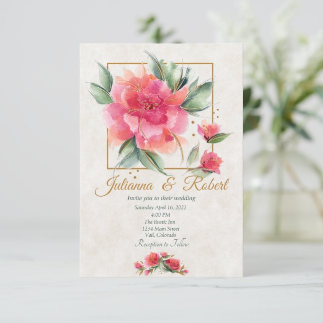 Invitación Rosa encantadora boda de presupuesto (Anverso de pie)