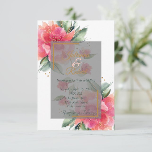 Invitación Rosa encantadora boda de presupuesto (Anverso de pie)