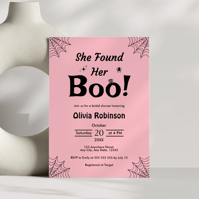 Invitación Rosa Encontró Su Ducha De Boo Halloween Bridal (Pink She Found Her Boo Halloween Bridal Shower Invitation )