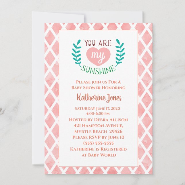 Invitación Rosa Eres Mi Baby Shower Sunshine (Anverso)