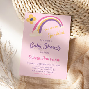 Invitación Rosa "Eres mi sol" Arcoiris Baby Shower