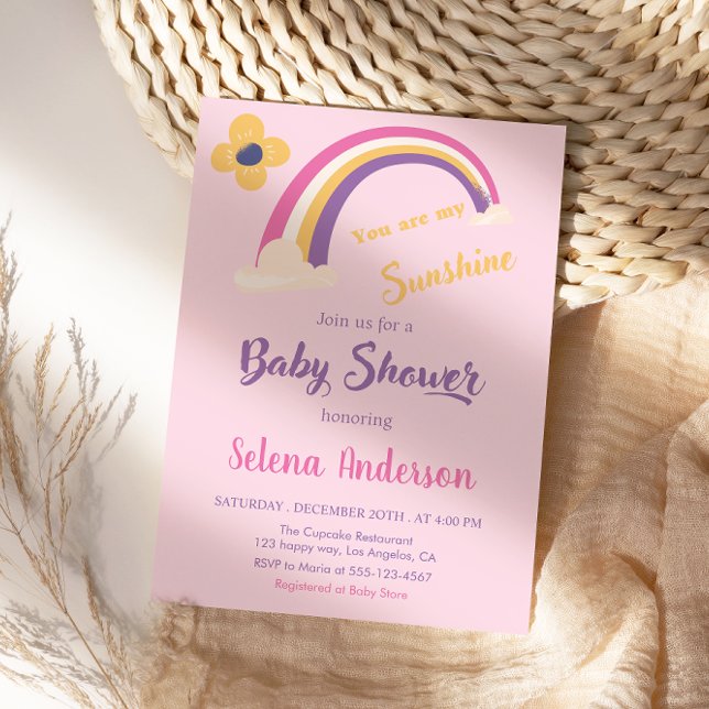 Invitación Rosa "Eres mi sol" Arcoiris Baby Shower (Subido por el creador)