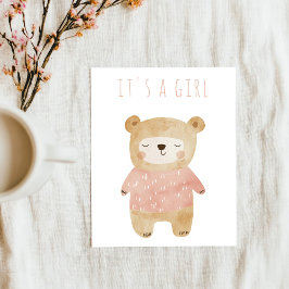 Invitación Rosa es un Chica acuarela lindo Bear Baby Shower