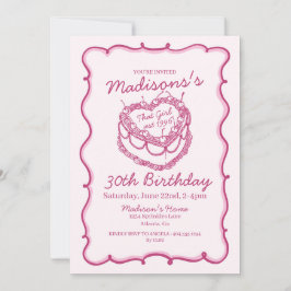 Invitación Rosa Ese Chica Corazón Coquette Cherry Cake Cumple