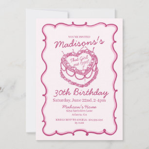 Invitación Rosa Ese Chica Corazón Coquette Cherry Cake Cumple