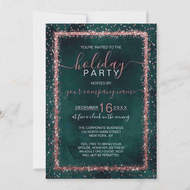 Invitación Rosa Esmeralda Gold Confetti Corporate Holiday (Anverso)