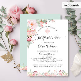 Invitación Rosa español de confirmación, oro de menta floral