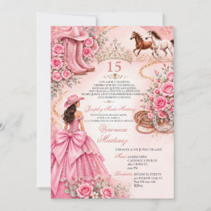 Invitación Rosa Español Floral Charro Princesa Cumple 15 Años