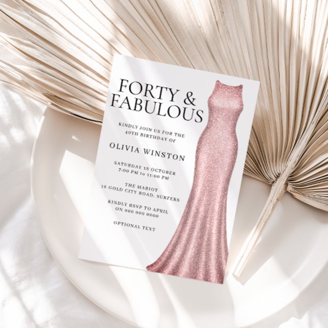 Invitación Rosa espumosa vestido de oro mujeres 40 Fiesta de  (Subido por el creador)