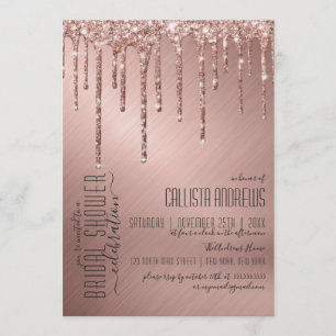 Invitación Rosa espumoso Purpurina de oro gotea ducha de novi