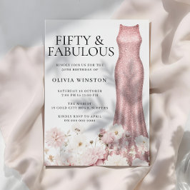 Invitación Rosa espumoso Vestido de oro Rubor Floral 50 cumpl