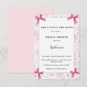 Invitación Rosa está atando el nudo de la ducha de novia