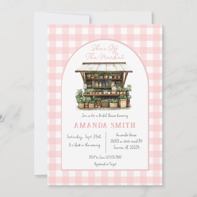 Invitación Rosa está fuera del mercado Gingham Bridal Shower (Anverso)